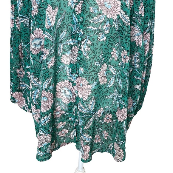Torrid Women’s Chiffon Lurex Floral Print Plus Size 3X Button-Up Green - Picture 7 of 12